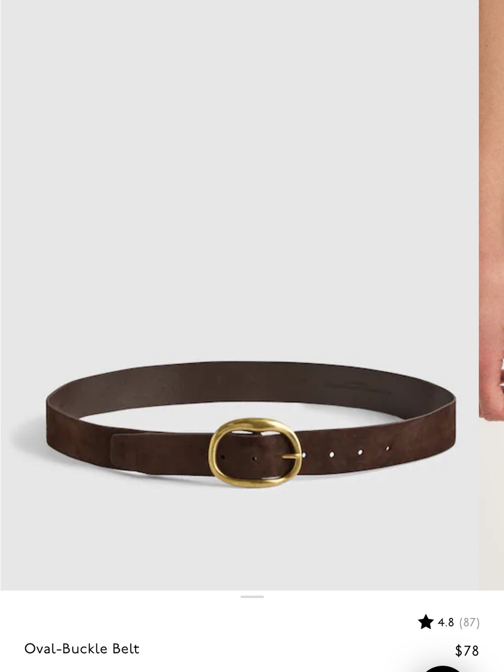 Madewell Dark Carob suede Belt with Oval Gold Buckle